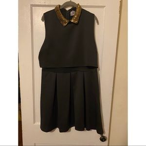 ASOS Black Skater Dress with Gold Beaded Collar
